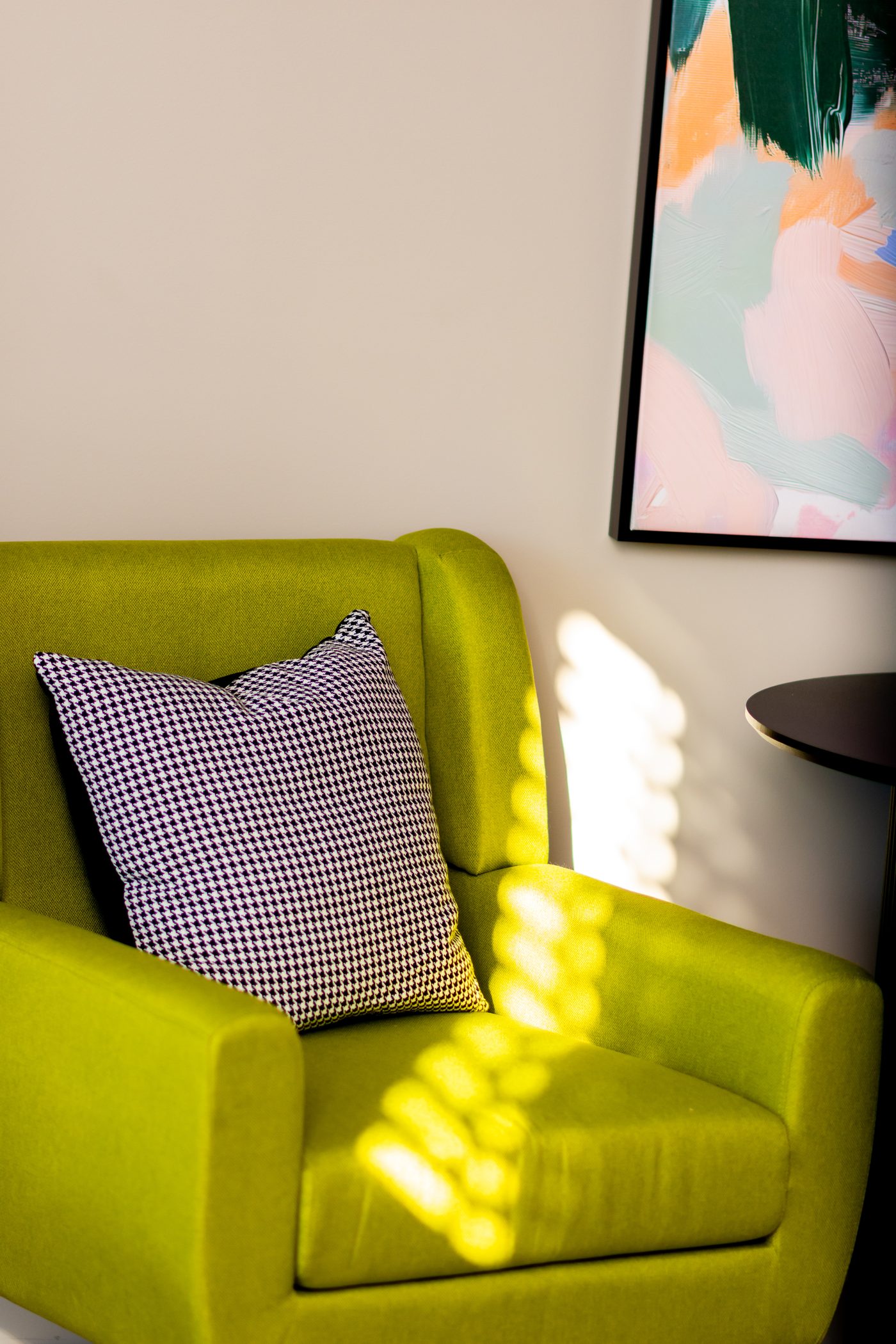 Chartreuse accent chair detail