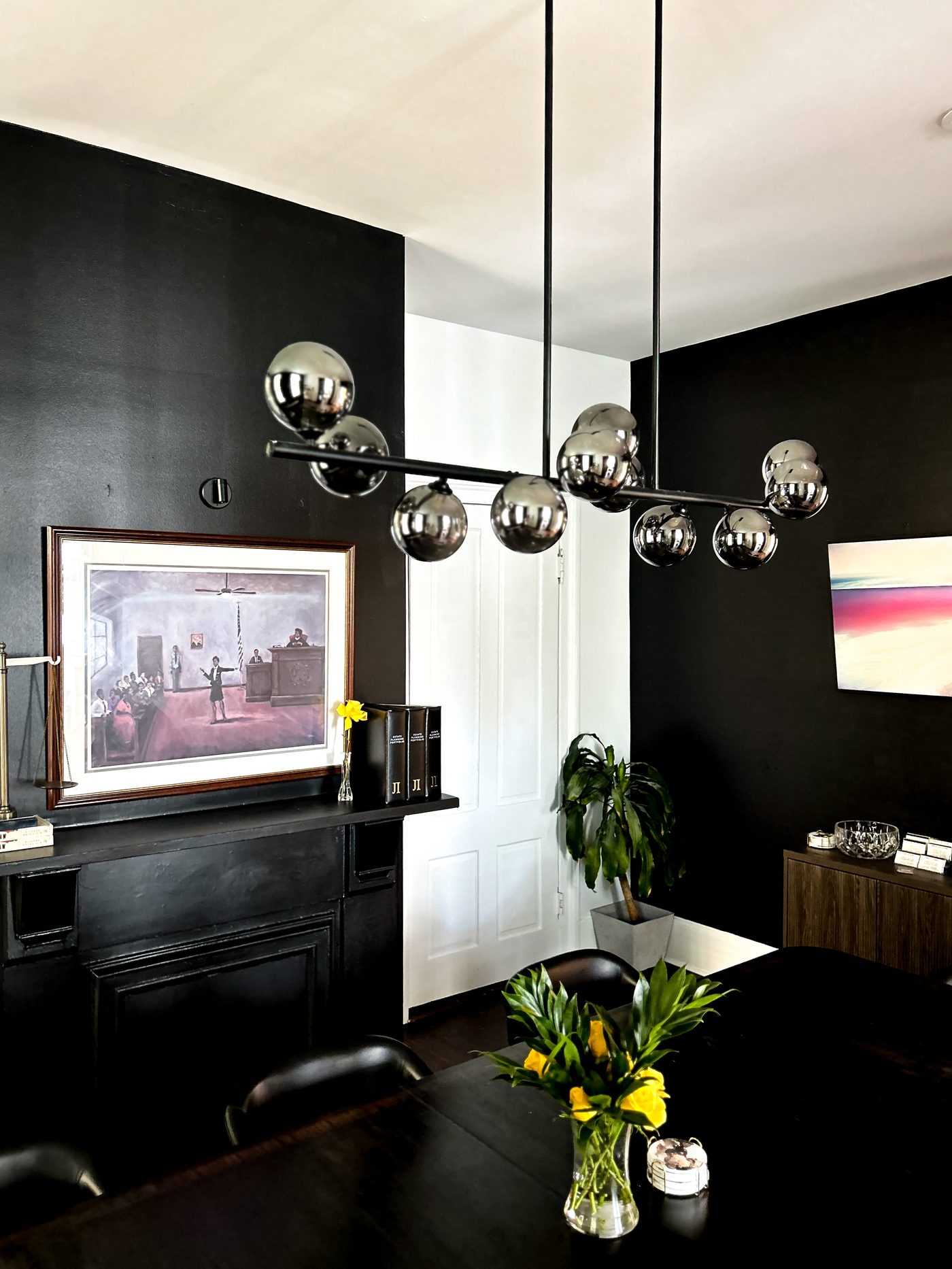 Black office with white desk